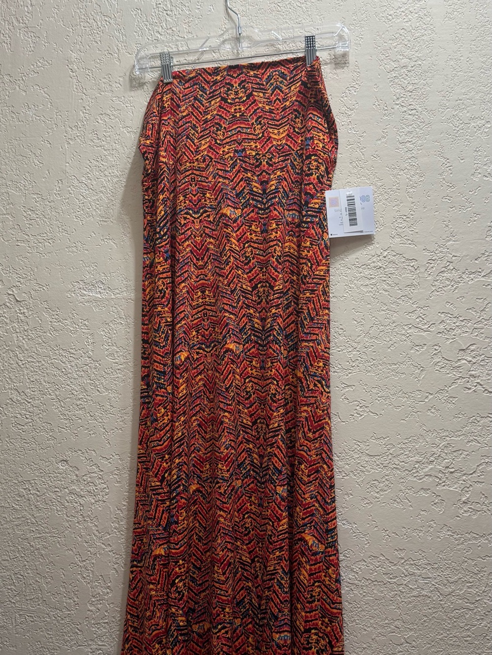 NWT LuLaRoe Maxi Skirt L Boho Aztec Geometric Orange Pink Stretch Long Skirt - Picture 2 of 5